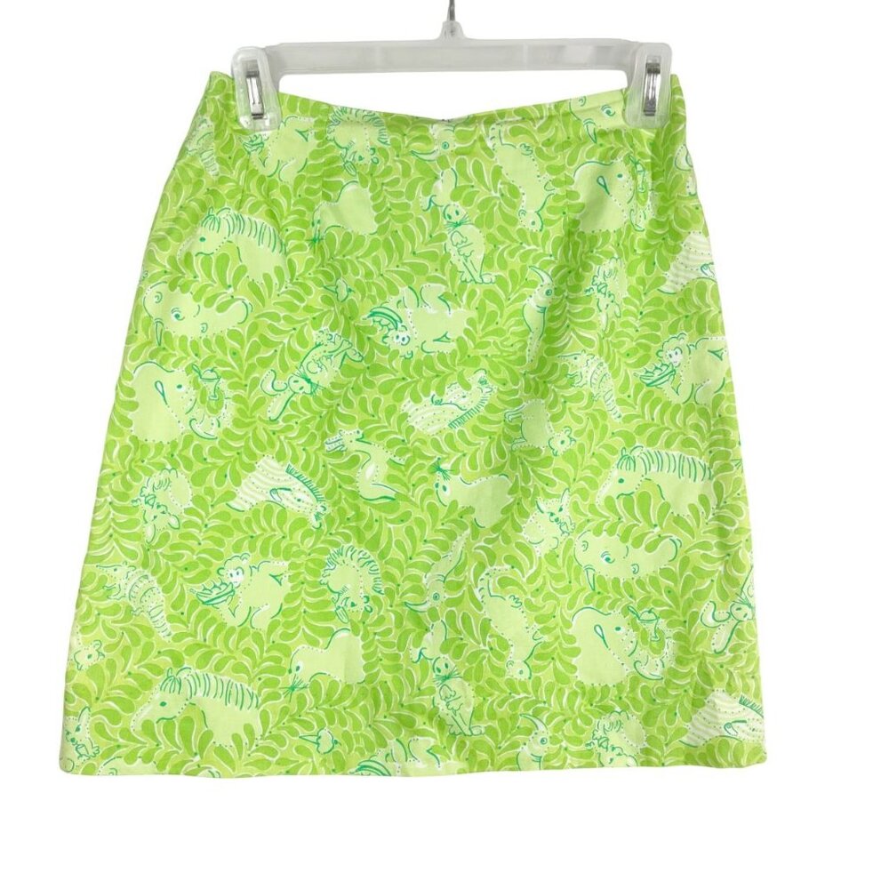 Vintage Lilly Pulitzer Green Safari Animal Print Mini Skirt Tropical Size 0